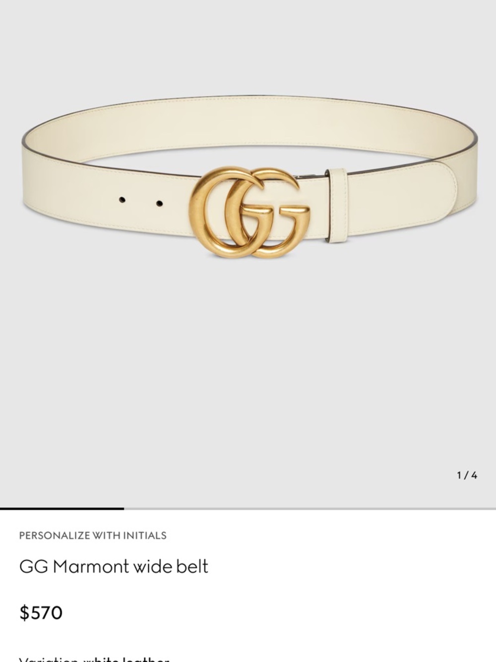 Gucci GG Marmont Wide Leather Belt in Cream with Gold Double-G